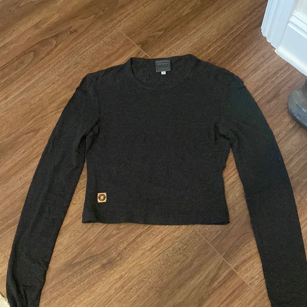 Vintage Cropped Versace Charcoal Gray Tee Size small
